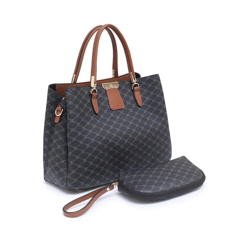 Bessie Logo Print 2 Piece Bag Set Tote - Black - Affordable